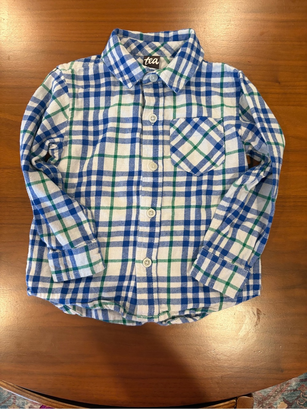 Tea Collection Blue and Green Plaid Button-Down Shirt